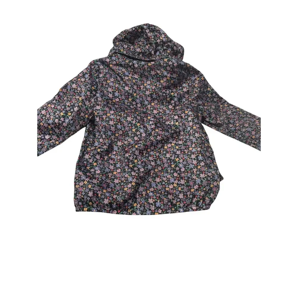 H&M floral front zip navy jacket lined hooded euc lightweight